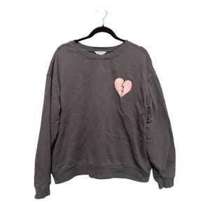 Wildfox Charcoal “I wish it was Saturday”Sweater with Pink Heart Large